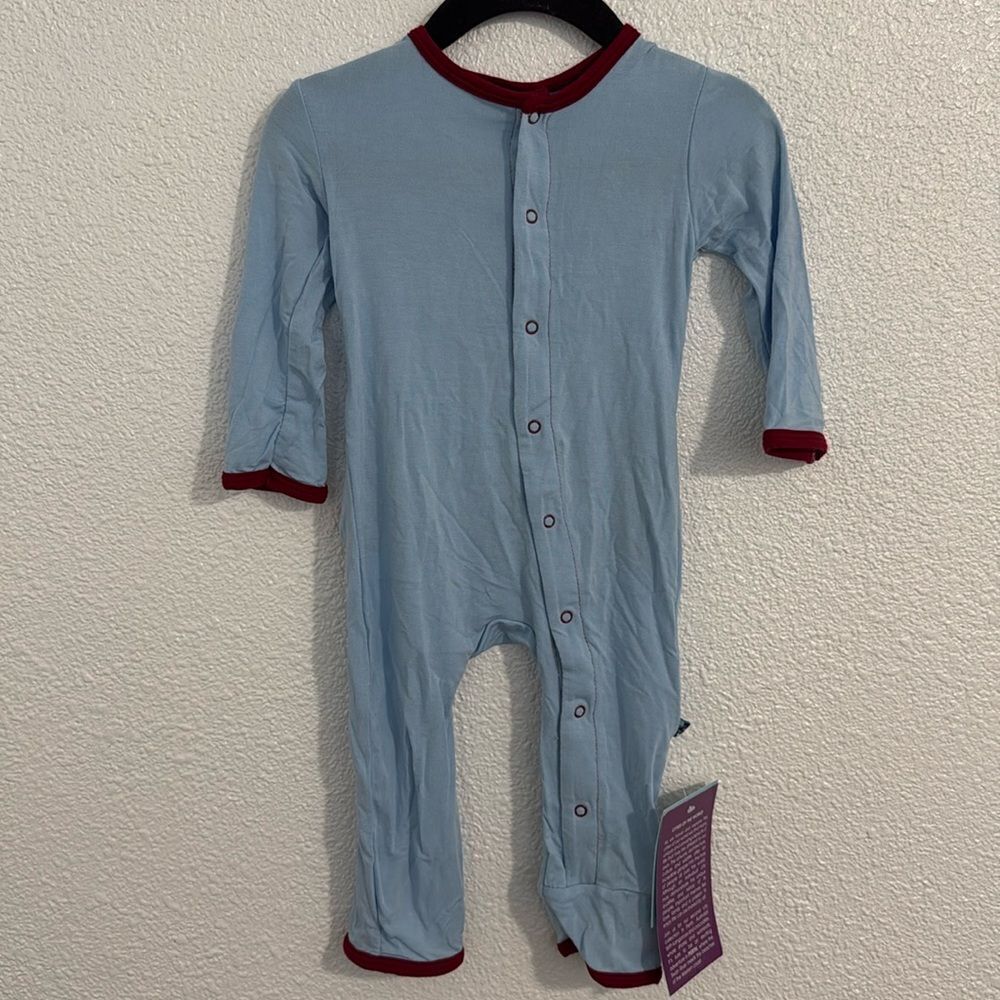 NWT- Kickee pants-bamboo soft blue and red sweet heart one-piece-Size 6-9months
